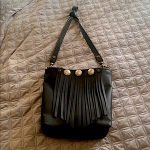 Black kodiak leather fringe tote